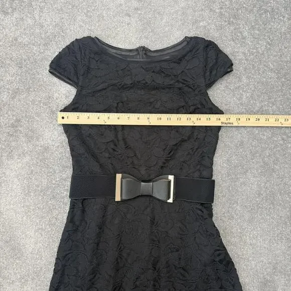 Joseph Ribkoff Dress Womens 8 Black Lace Fit Flare Belted Ruffle Hem Knee Length - Picture 7 of 11